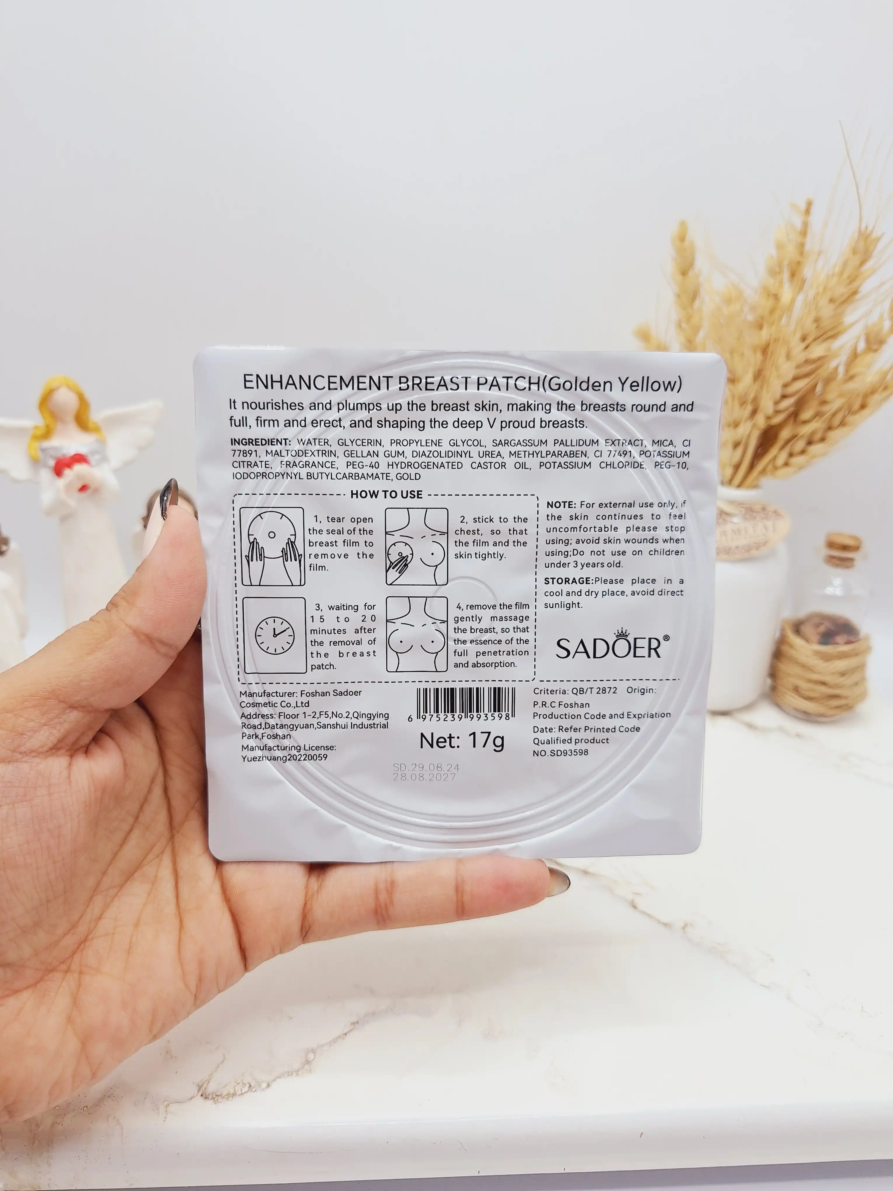 ماسک ورقه ای سینه حجم دهنده و لیفت کننده برند سادور کد 3598 (طلایی)