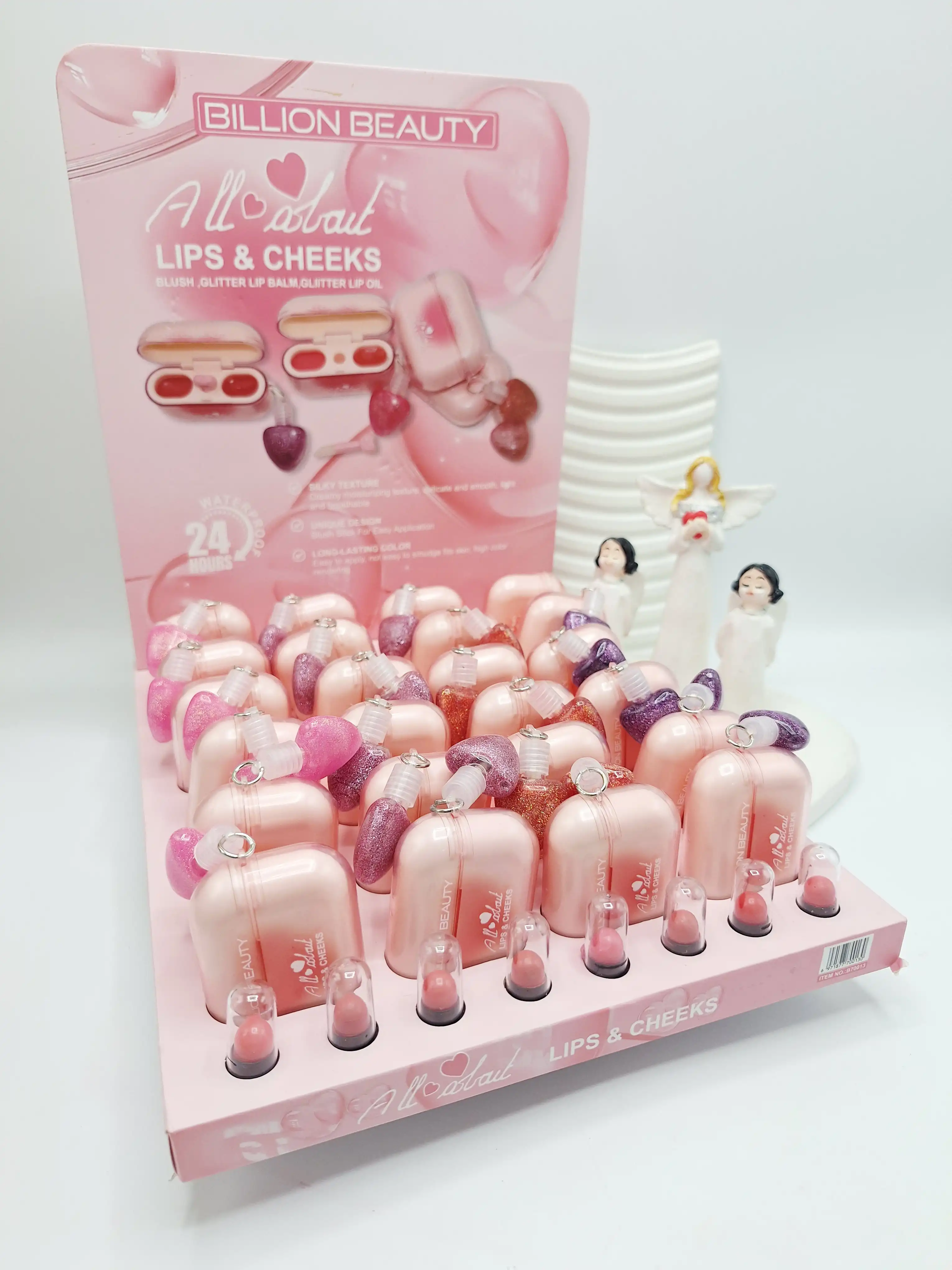رژ لب ۲ قلو ایرپادی صورتی همراه آویز برق لب قلبی کد 70013